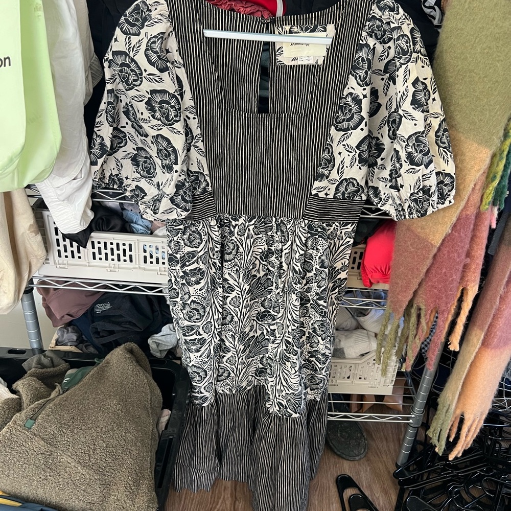 Midi Anthropologie puff sleeve dress